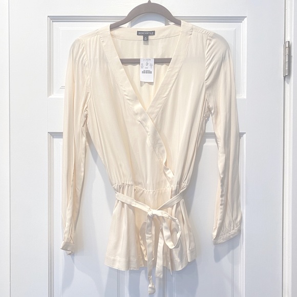 NWT J.Crew Mercantile Cream Faux Wrap Top Blouse 0 - Picture 3 of 4